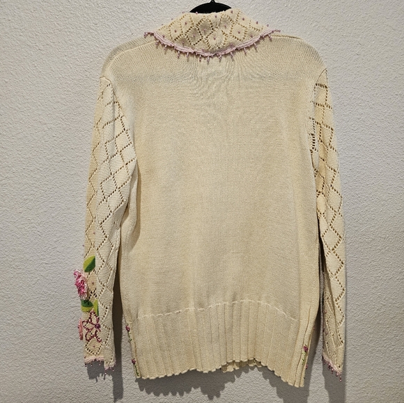Women's Storybook Knits Handknit Beaded Floral Cardigan Size S - Picture 2 of 16